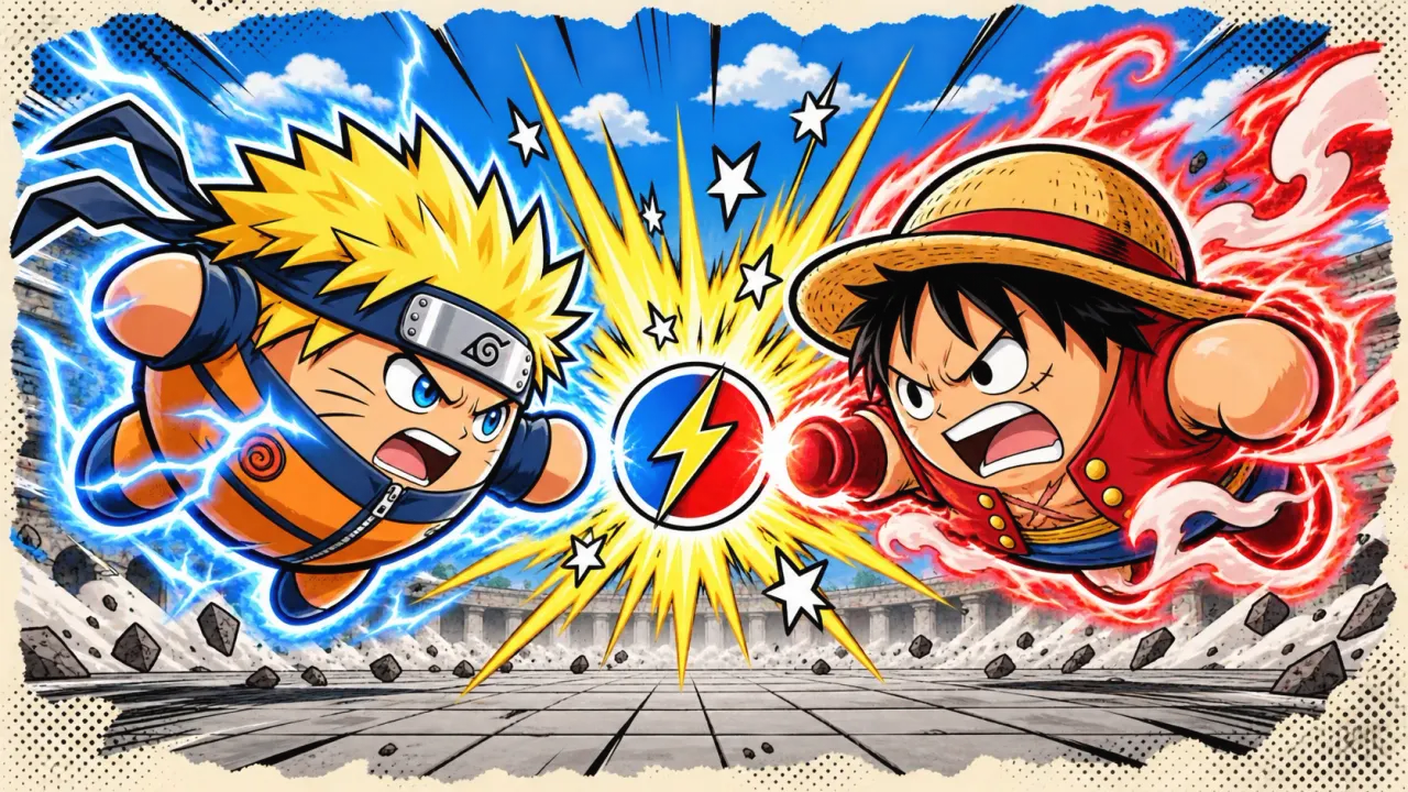 Fan-made ball fighters clashing on a grid arena, blue lightning against a red aura.